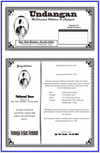 Contoh undangan khitanan 1 lembar word doc