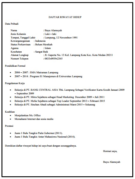  Contoh Daftar Riwayat Hidup - kanalmu