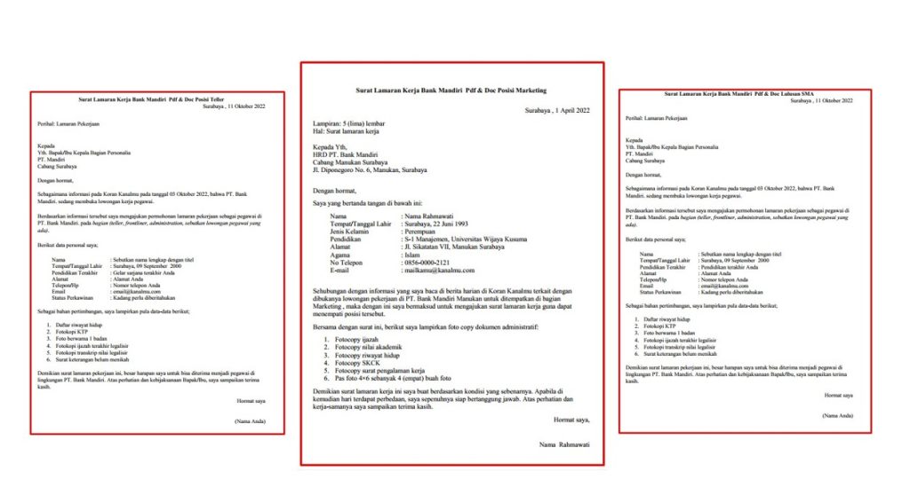 Contoh Surat Lamaran Kerja Bank Mandiri Doc & Pdf Lengkap - kanalmu