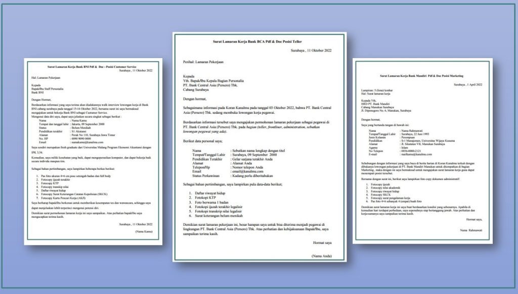 [doc] 20 Contoh Surat Lamaran Kerja Di Bank BRI, BCA, Mandiri, BPR