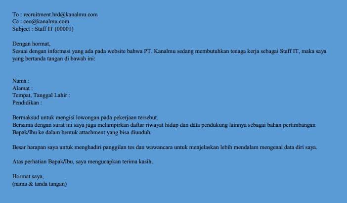 Contoh compose email lamaran kerja - kanalmu