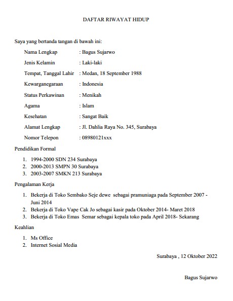 Contoh cv karyawan toko - kanalmu