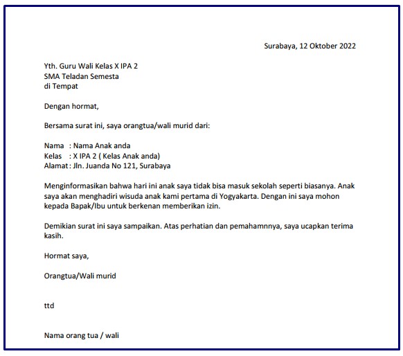 Contoh surat izin sekolah untuk smp sma sd - kanalmu