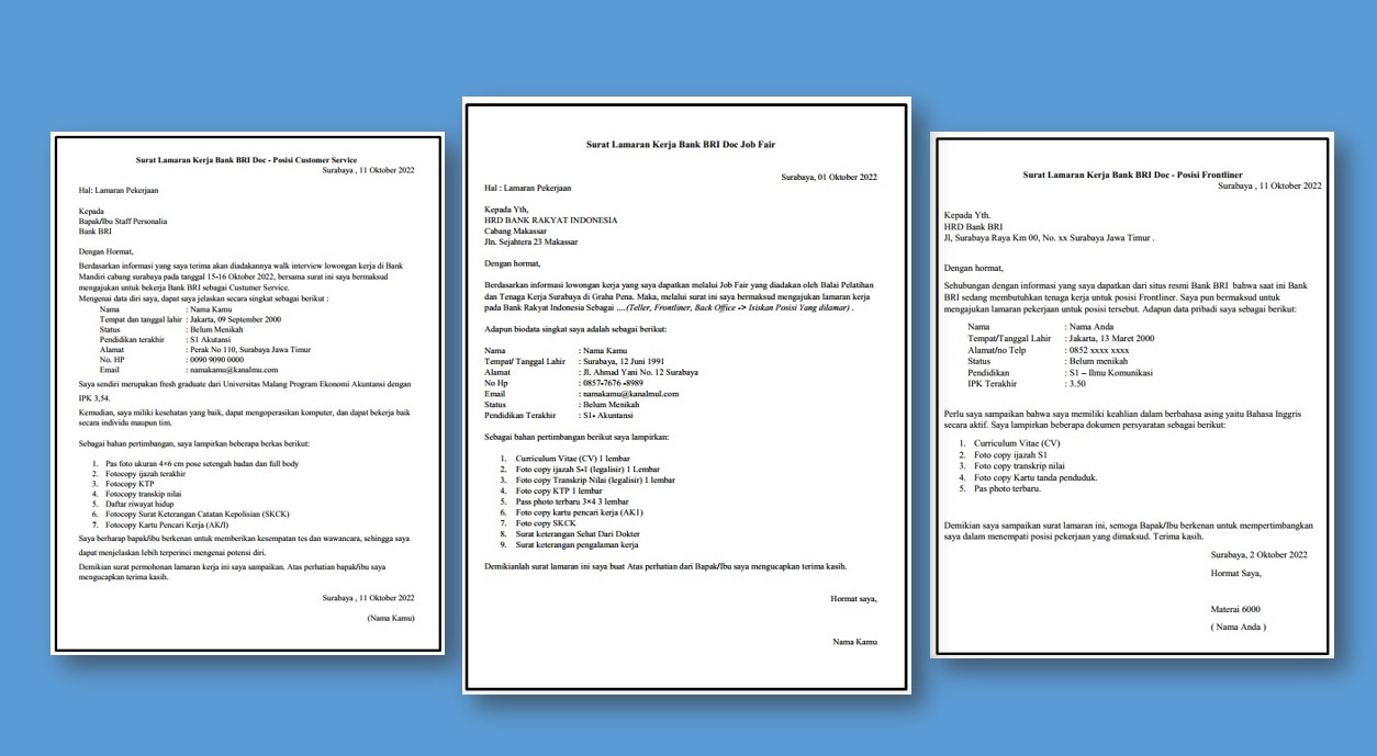 Contoh Surat Lamaran Kerja Bank Mandiri Doc & Pdf Lengkap - kanalmu