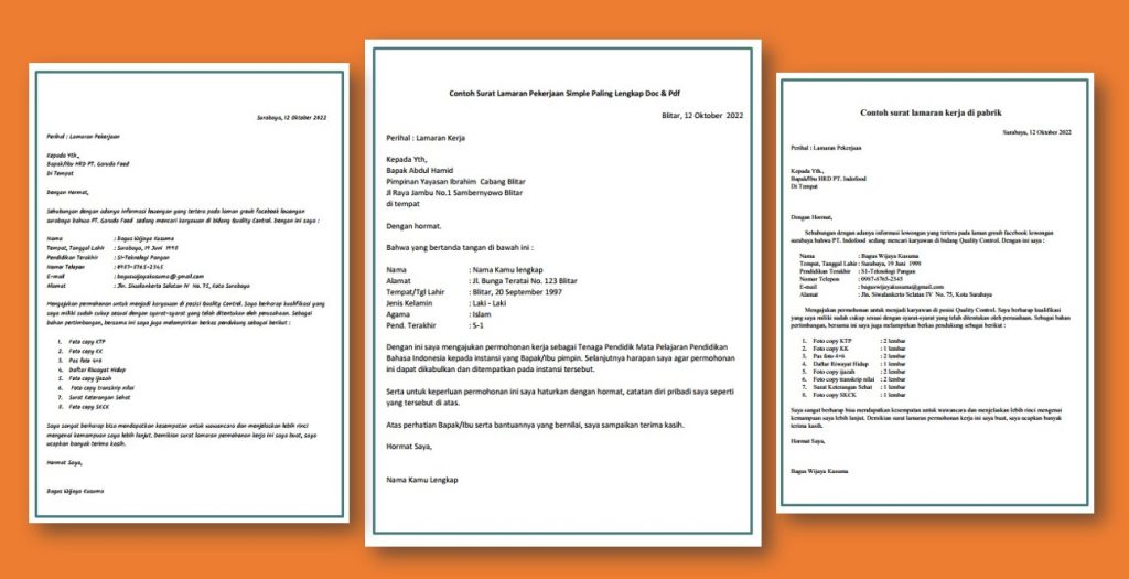 Contoh surat lamaran kerja di pabrik tulis tangan lengkap format word doc pdf - kanalmu