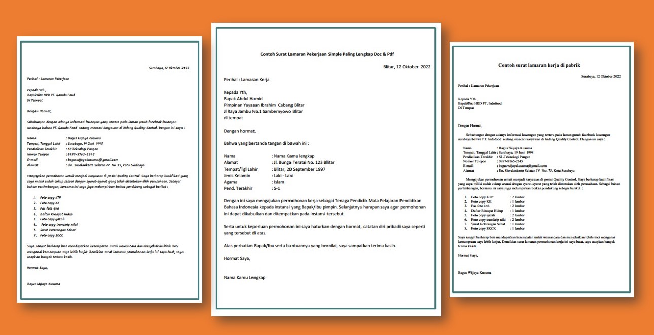 Contoh surat lamaran kerja di pabrik tulis tangan lengkap format word doc pdf - kanalmu
