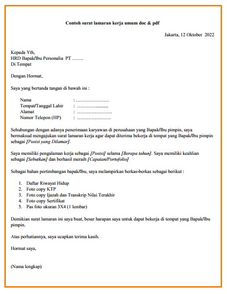 Contoh surat lamaran kerja umum - kanalmu