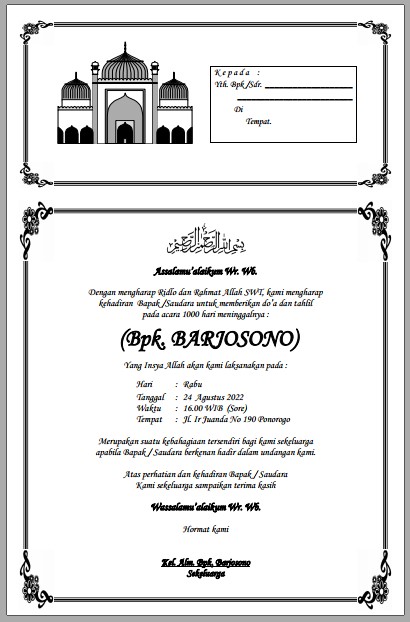 Contoh undangan tahlil simpel - kanalmu