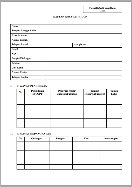 Format Template CV Dosen Doc Pdf lengkap - kanalmu