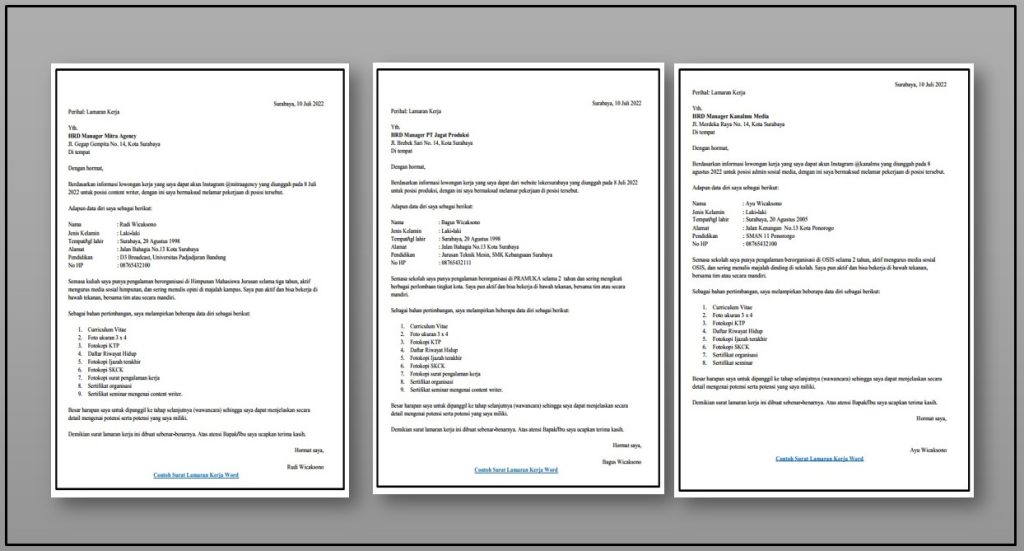 Template surat lamaran Kerja Fresh Graduate Word dan Pdf - kanalmu