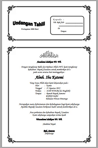 Template undangan tahlil 40 hari doc - kanalmu