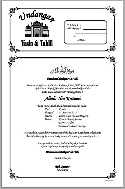 Template undangan tahlil word doc - kanalmu