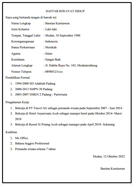 contoh daftar riwayat hidup word - kanalmu