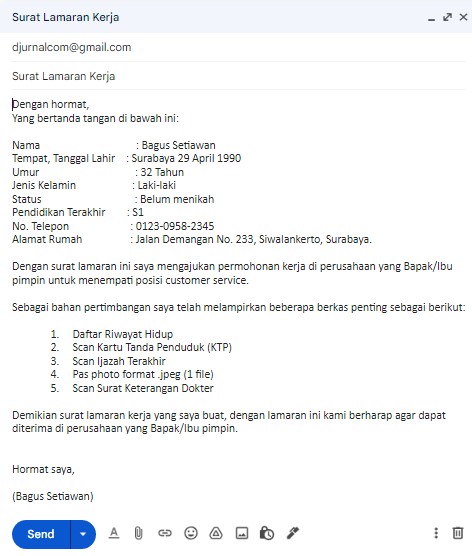 contoh lamaran lewat email di hp - kanalmu