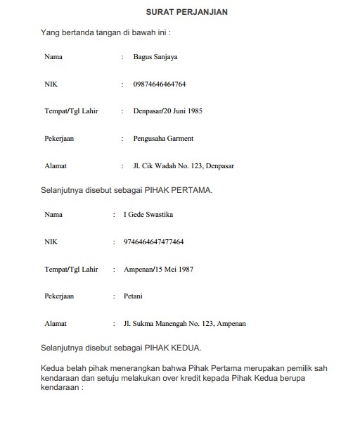 2 Contoh surat over kredit mobil doc & pdf lengkap - kanalmu