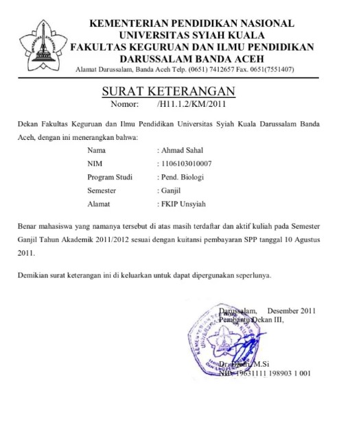 Contoh surat aktif kuliah unsyiah - kanalmu