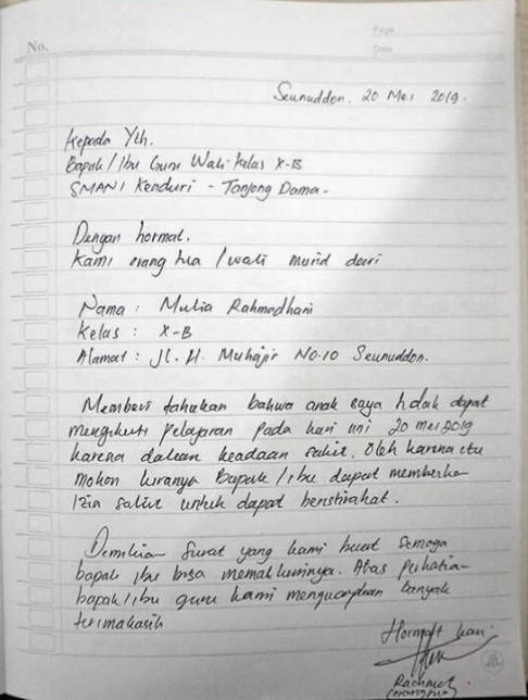 Contoh surat izin tidak masuk sekolah karena ada kepentingan - kanalmu