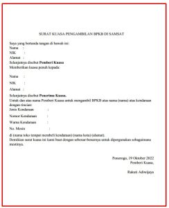 Contoh surat kuasa pengambilan bpkb samsat mobil motor - kanalmu