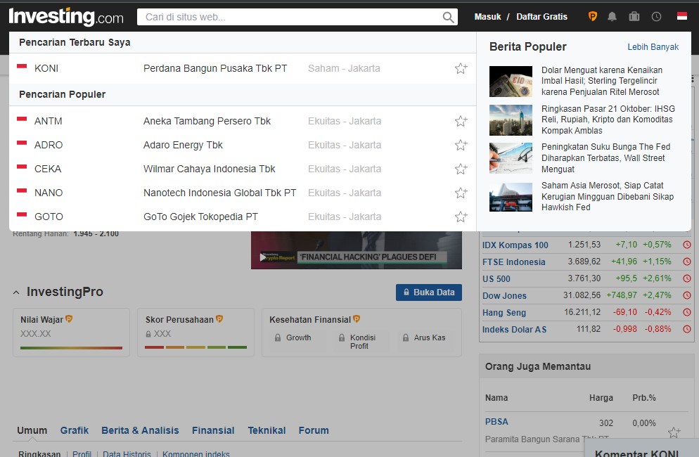 analisis saham koni via id investing - kanalmu