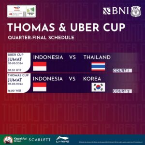 jadwal perempat final piala thomas dan uber